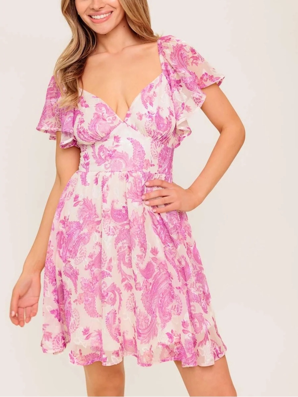 NWT Flying Tomato Ocean Whisper Sky Blue
Woven Mini Dress in Ivory Pink Sz Large